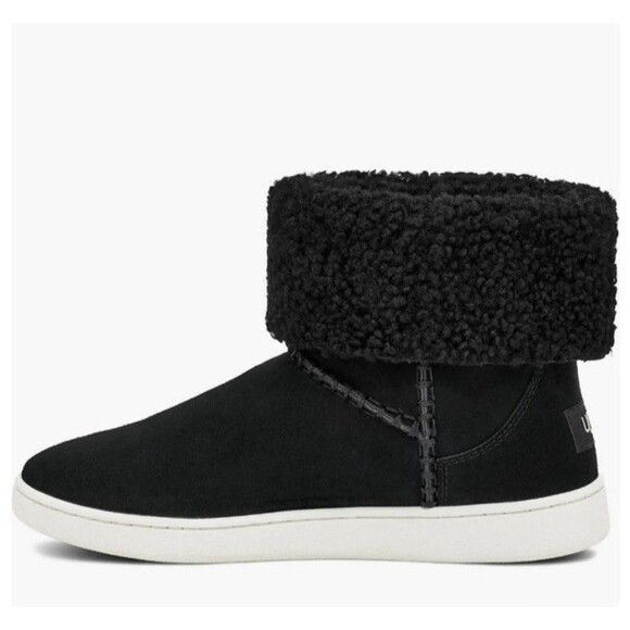 UGG Mika Black Short Ankle Bootie Sneaker Shearling Cuff Boot Suede Size 10 - Picture 1 of 14